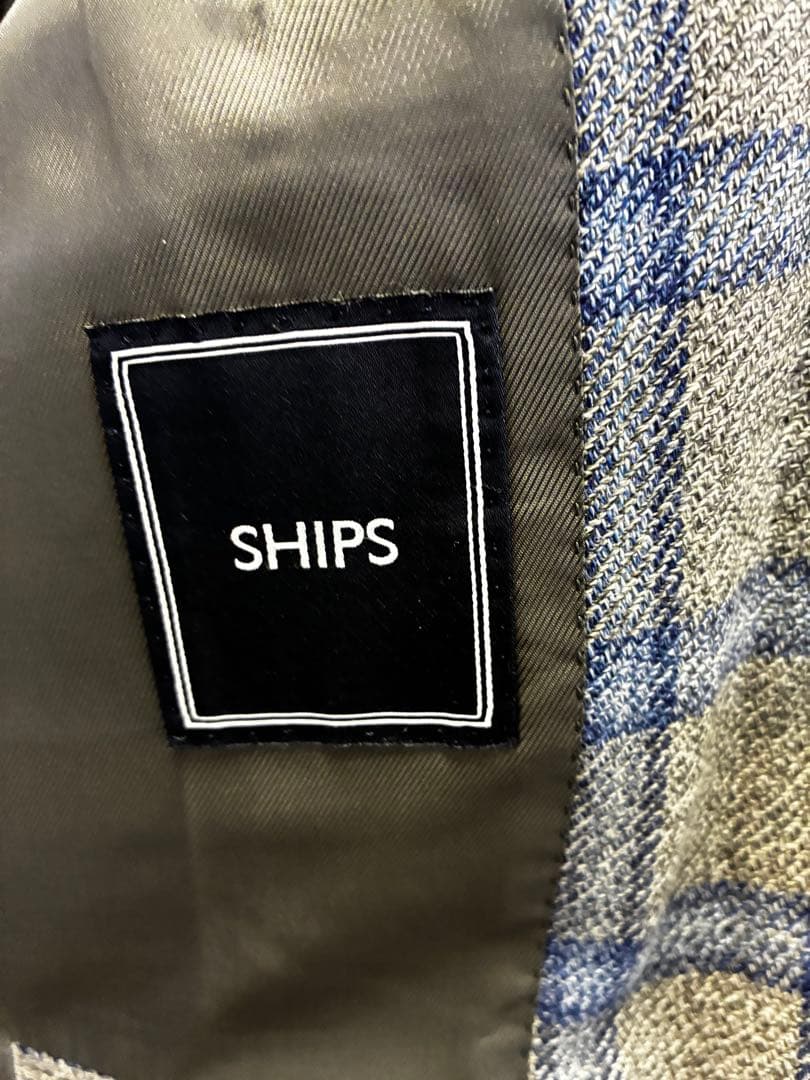 SHIPS ウール混紡 グレーと青のチェックテーラードジャケット
