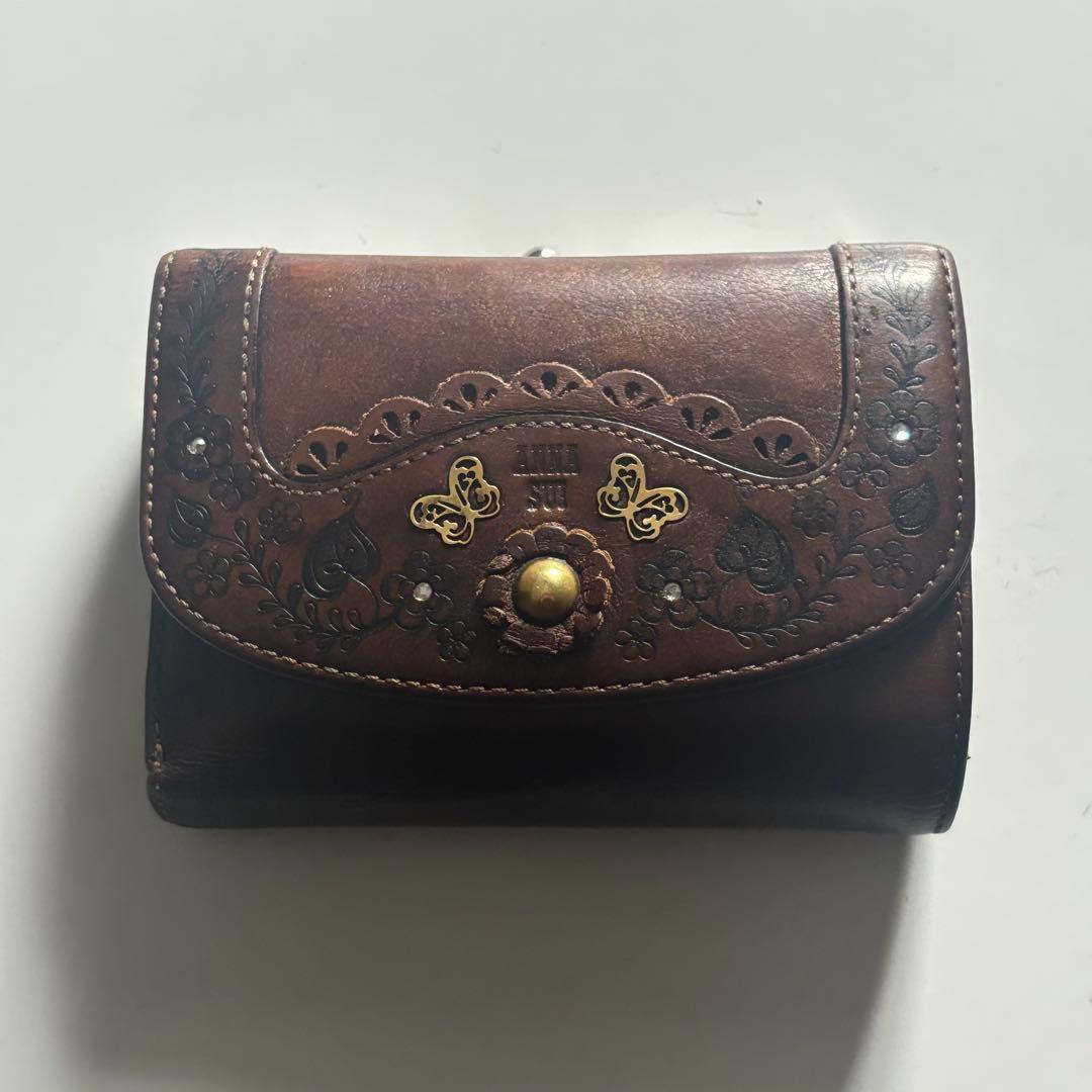 ANNA SUI ブラウン レザー 三つ折り財布