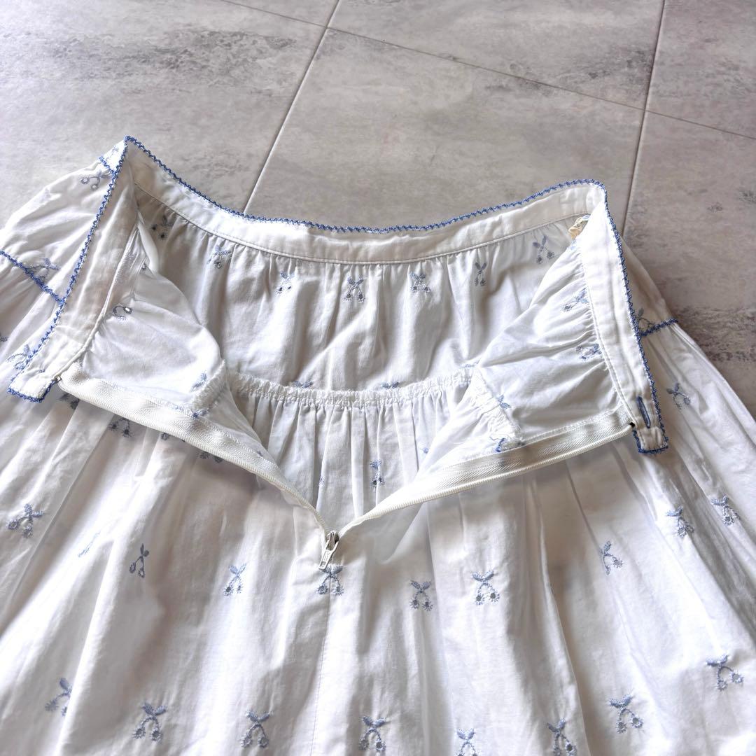 【極美品】ピンクハウス さくらんぼ刺繍 ロングフレアスカート コットン レース