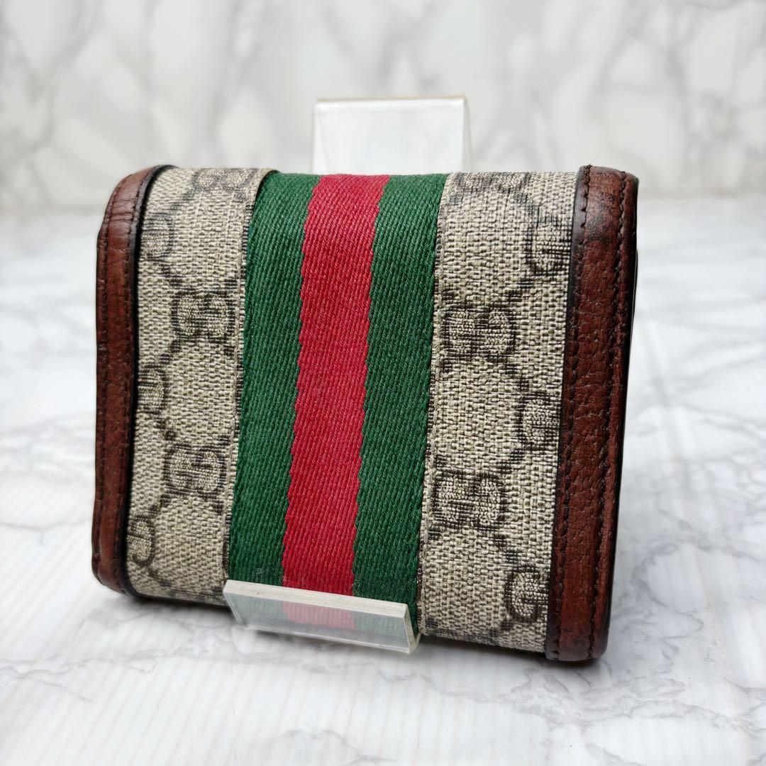 01 美品 GUCCI シェリーライン プチマーモント 三つ折財布 ux2
