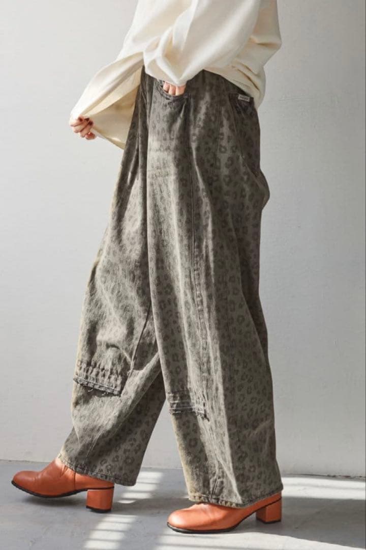 【完売品】ニコアンド REMAKE BARREL DENIM レオパード　L