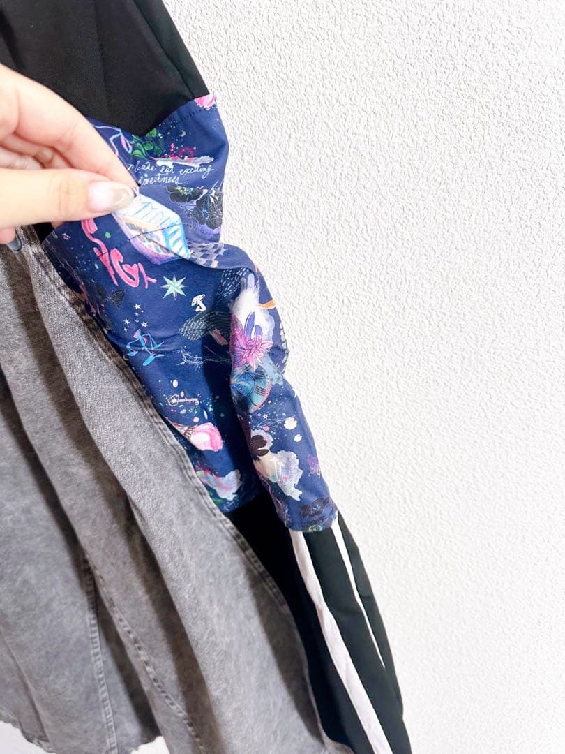 【 スカラー 】　宇宙柄　ジャージ　切り替え　デニム　スカート　美品