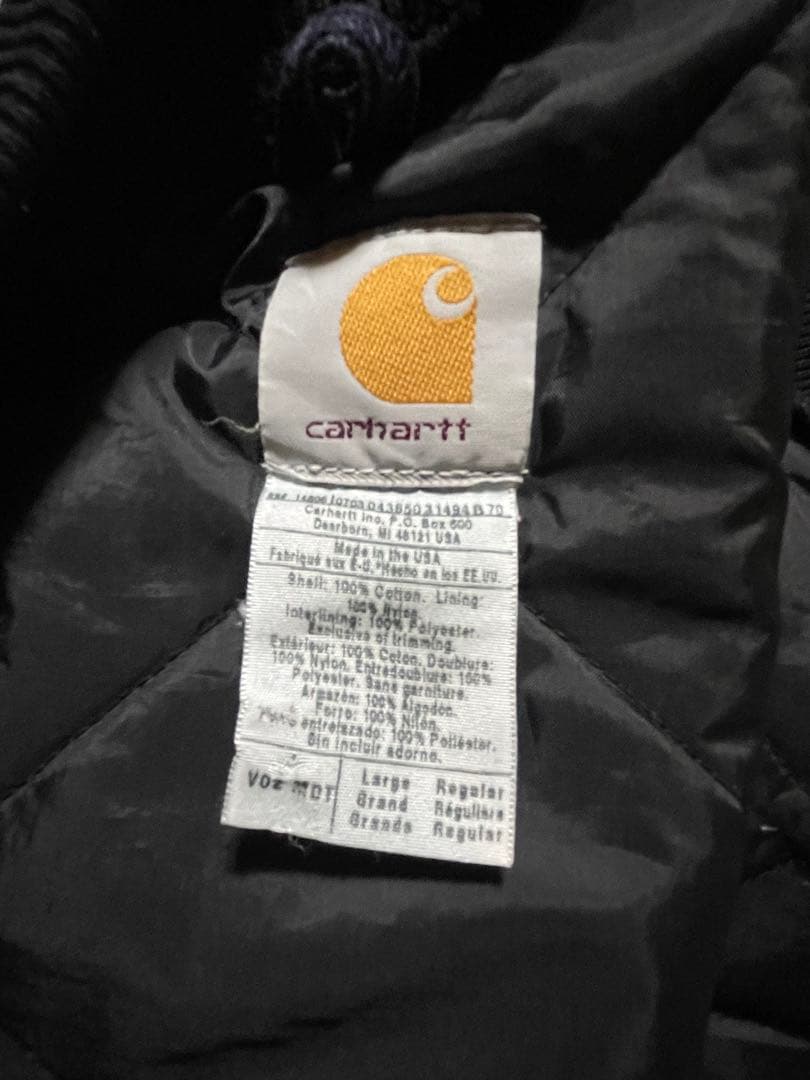 【USA製】Carhartt ダックベスト ネイビー ボロ 腰ゴム L