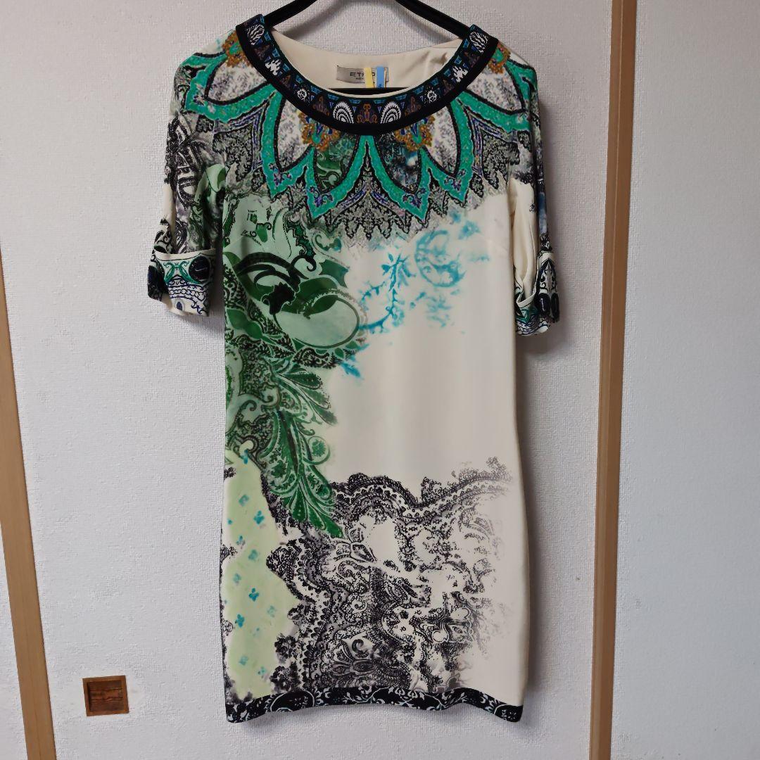 訳あり　ETRO 半袖膝丈ワンピース　シルク100%　イタリア製　44号Lサイズ
