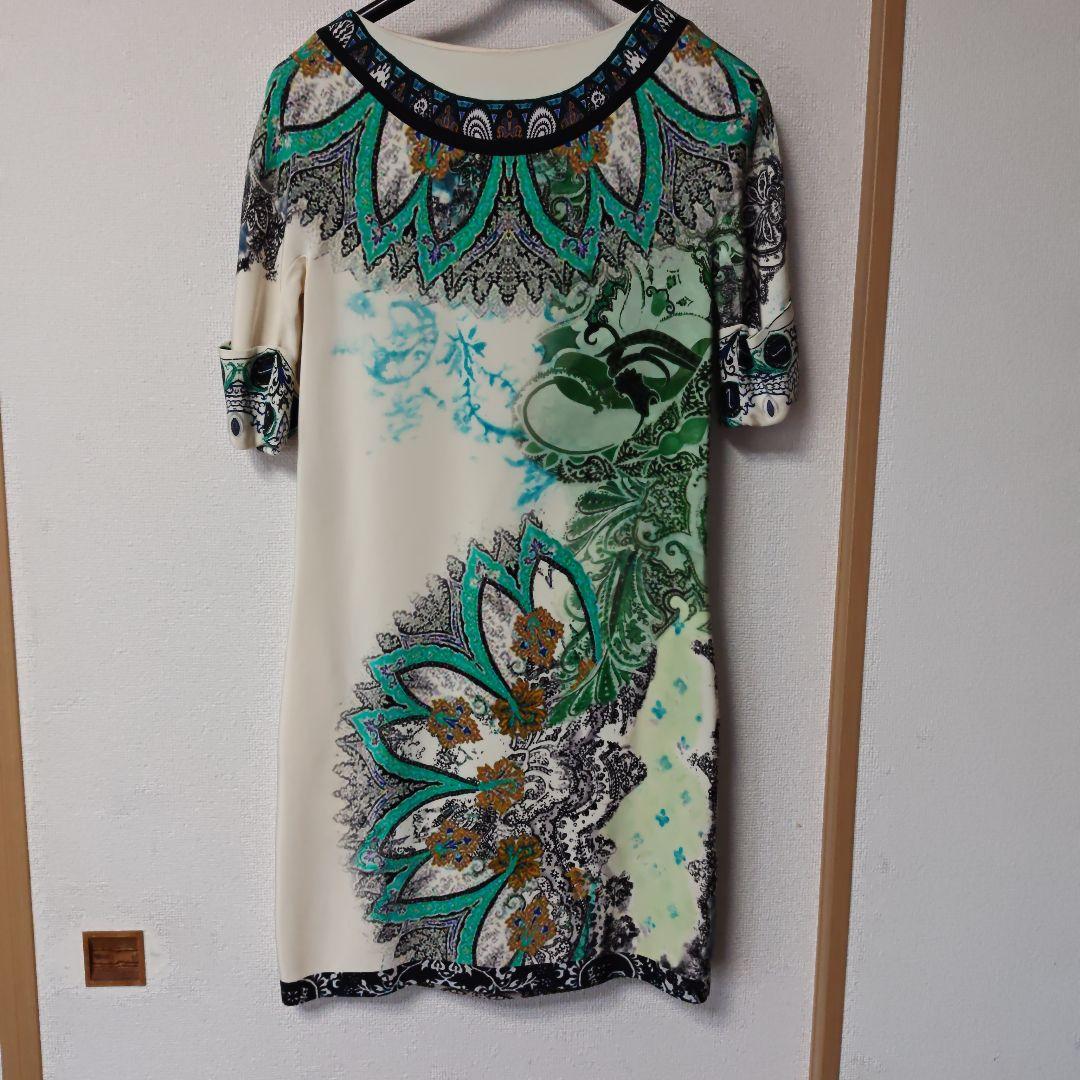 訳あり　ETRO 半袖膝丈ワンピース　シルク100%　イタリア製　44号Lサイズ