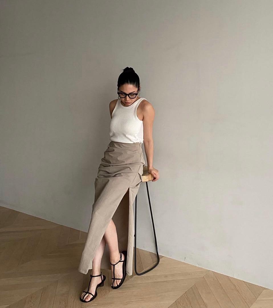 新品SeaRoomlynn TUCKスリットロングスカート グレージュM