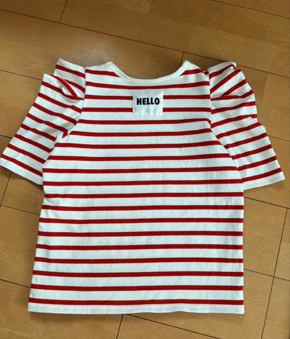 OBLI♡obli♡オブリ パワーショルダーボーダーカットソー半袖/レッド