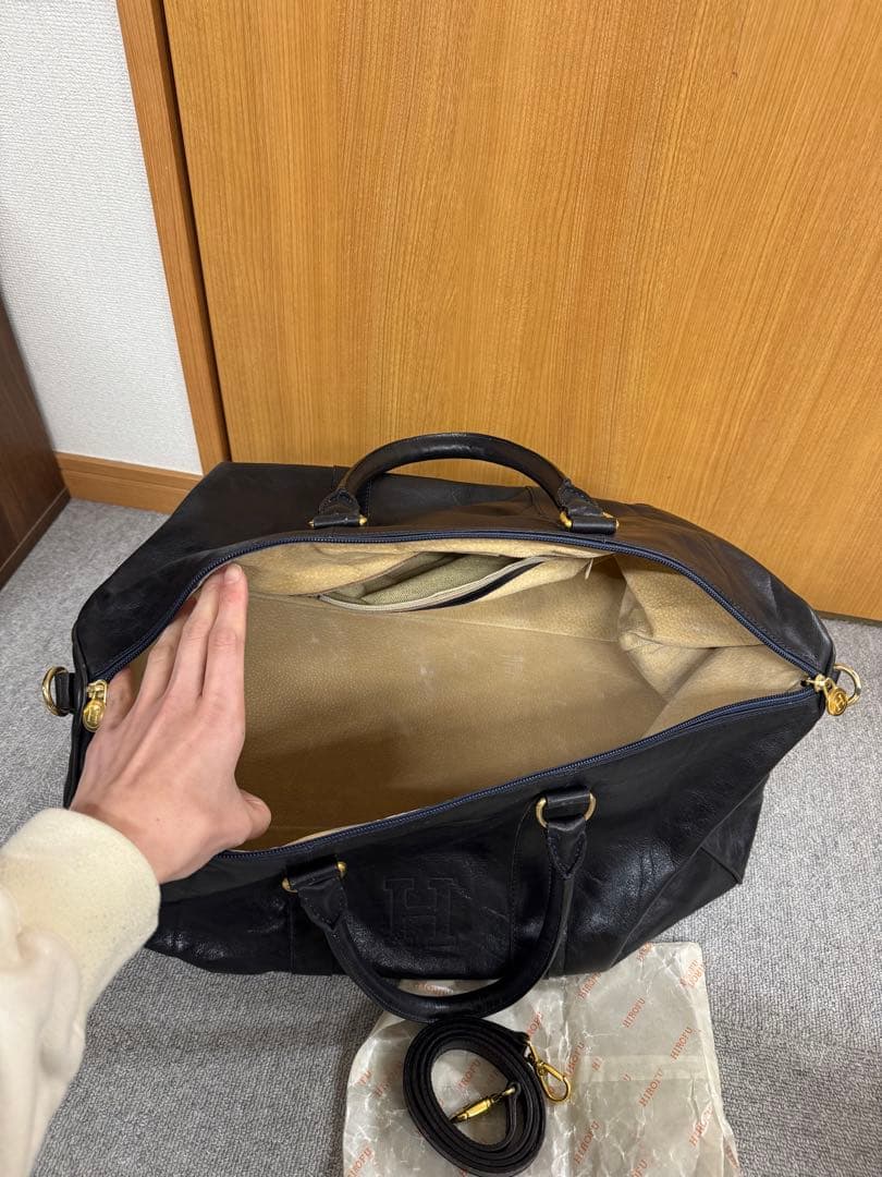 HIROFU ヒロフ ボストンバッグ レザー 革 ブラック ゴールド金具