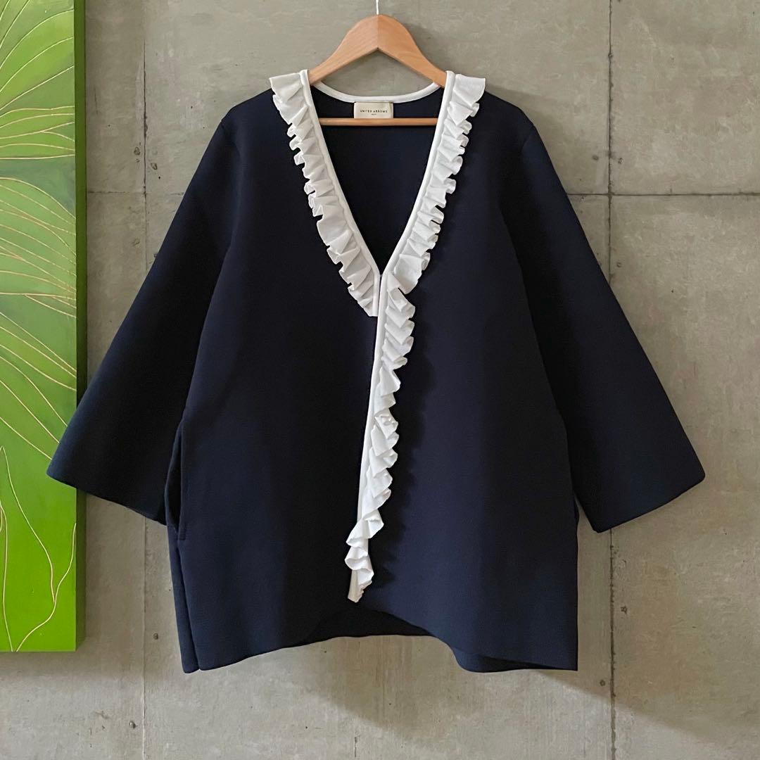フリルカラー カーディガン ネイビー UNITED ARROWS