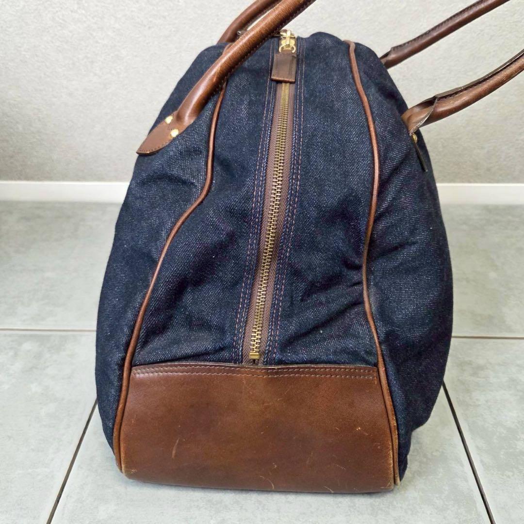 希少 EVISU レザーハンドル デニム ボストン バッグ
