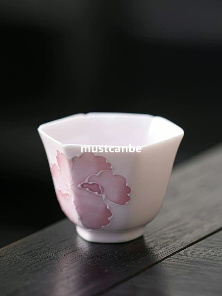 中国茶器 芙蓉花六角杯 湯呑み 飲茶食器 新品未使用