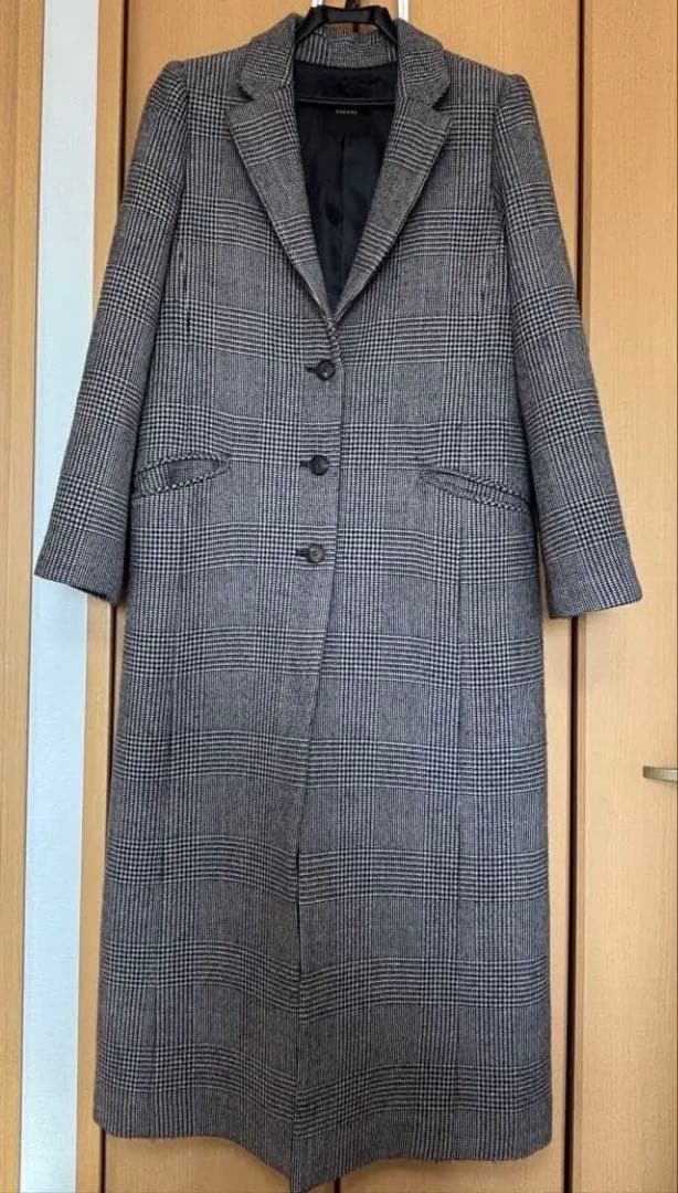 anuans グレンチェックウールチェスターコート