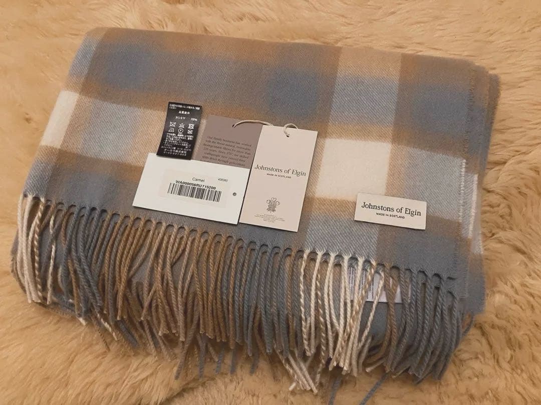 Johnstons of Elgin カシミヤ ストール チェック　キャメル