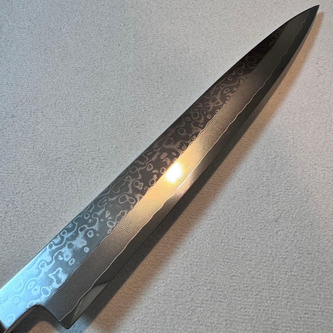240mm 柳刃包丁 墨流しダマスカス黒檀八角柄　刺身包丁 和包丁