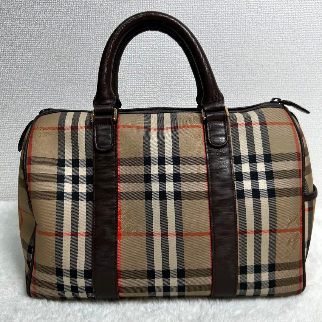 Vintage BURBERRY Boston bag ロゴプレート　チェック柄