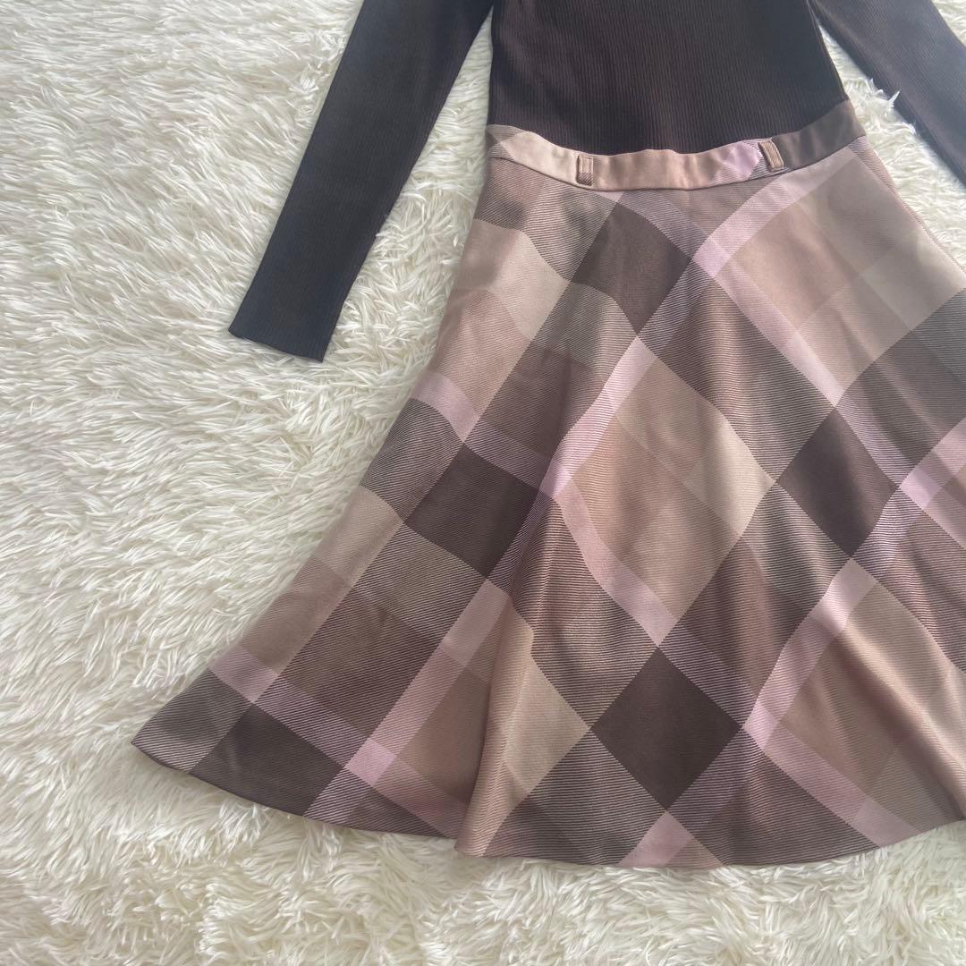ブルーレーベルクレストブリッジ　ドッキングニットワンピース　メガチェック
