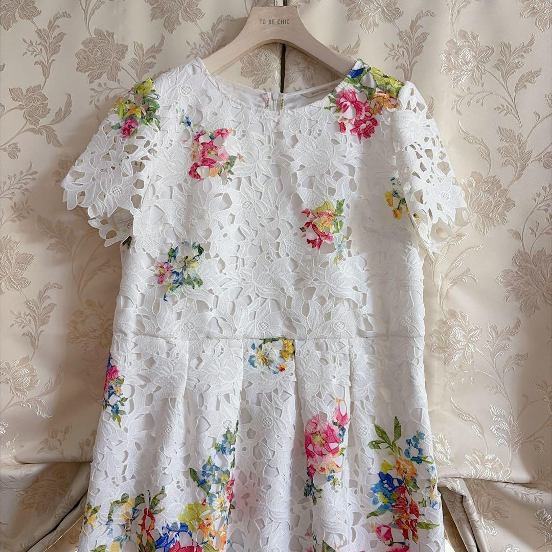 美品 大きいサイズ ローズティアラ 総レース 花 ワンピース