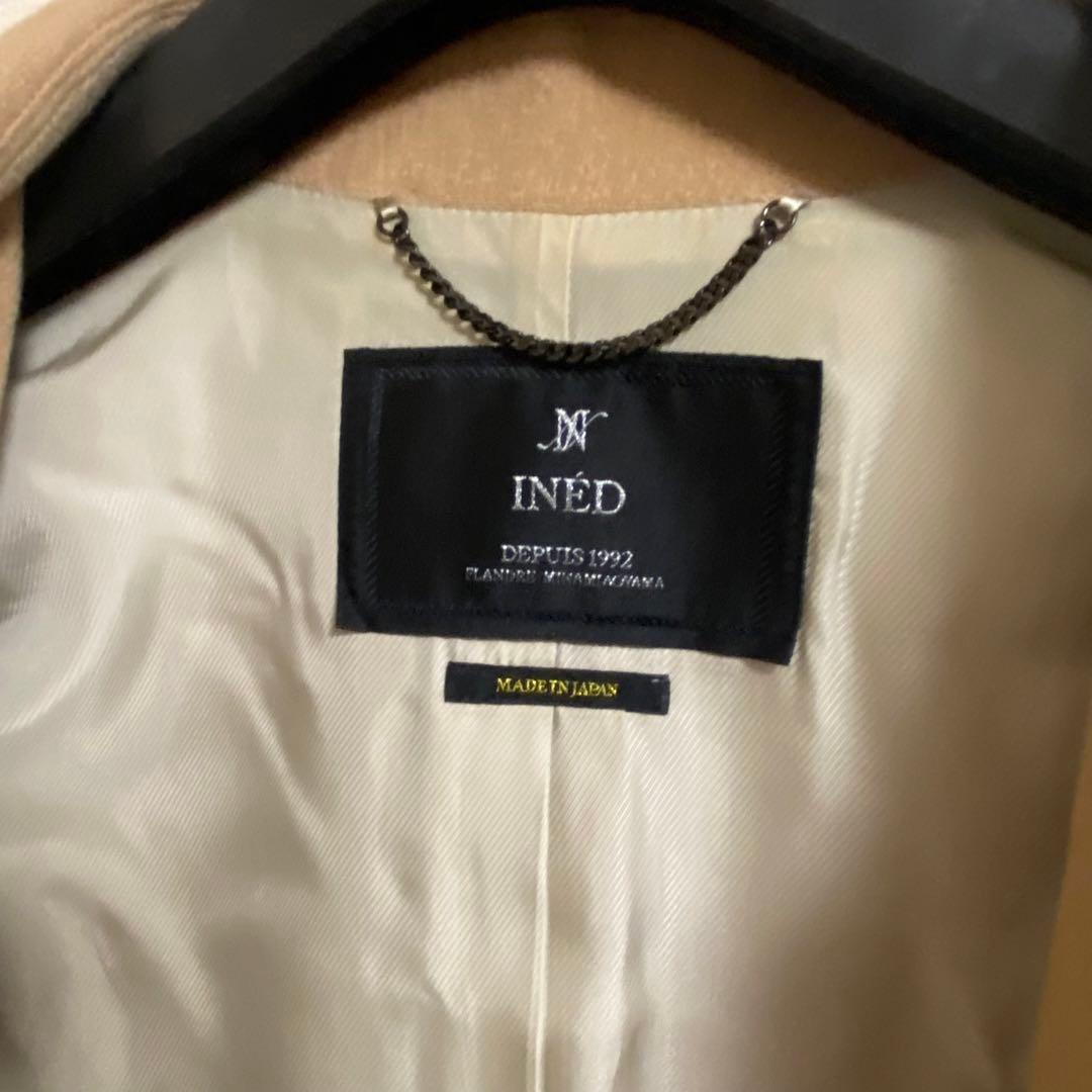 【美品】INED　カシミヤ100％　ロング　チェスターコート　裏レース　ベージュ