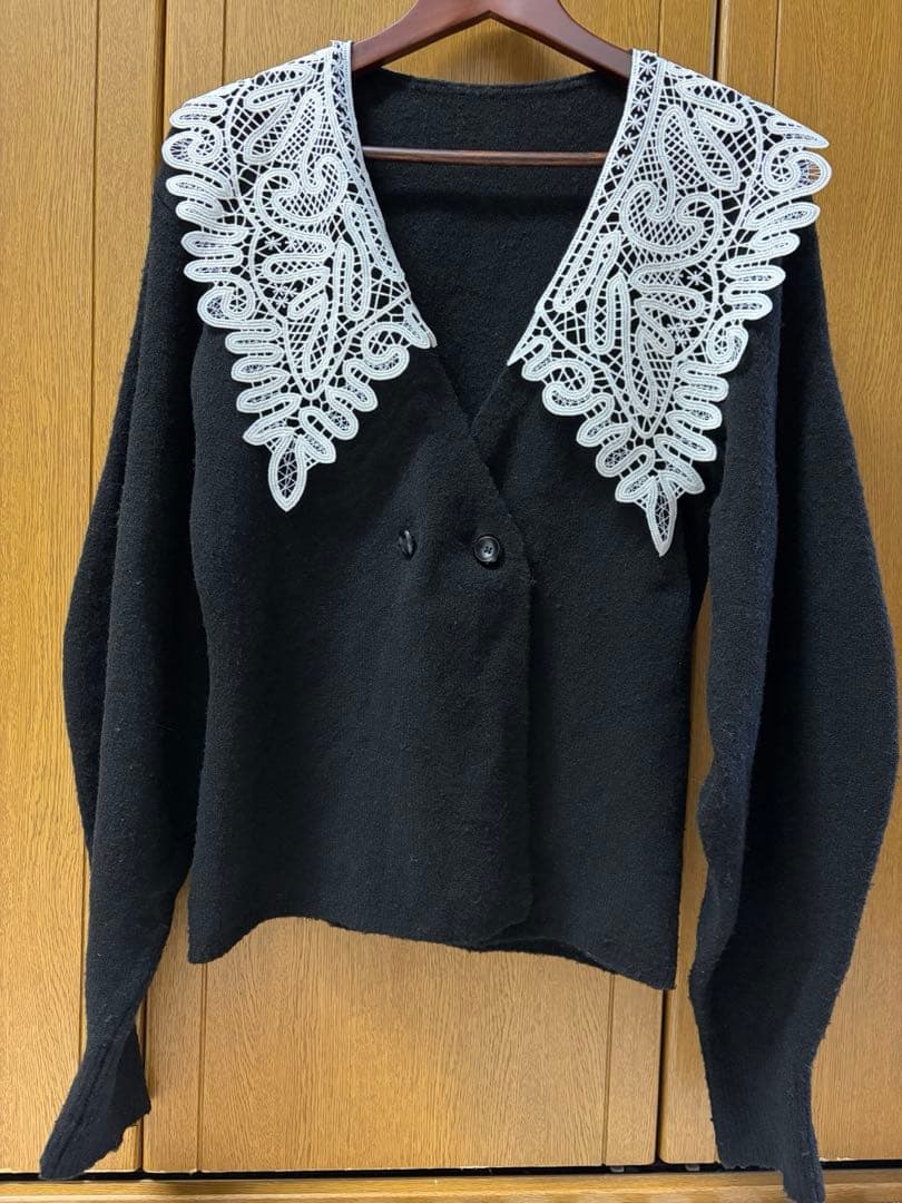 acka lace collar knit cardigan 黒