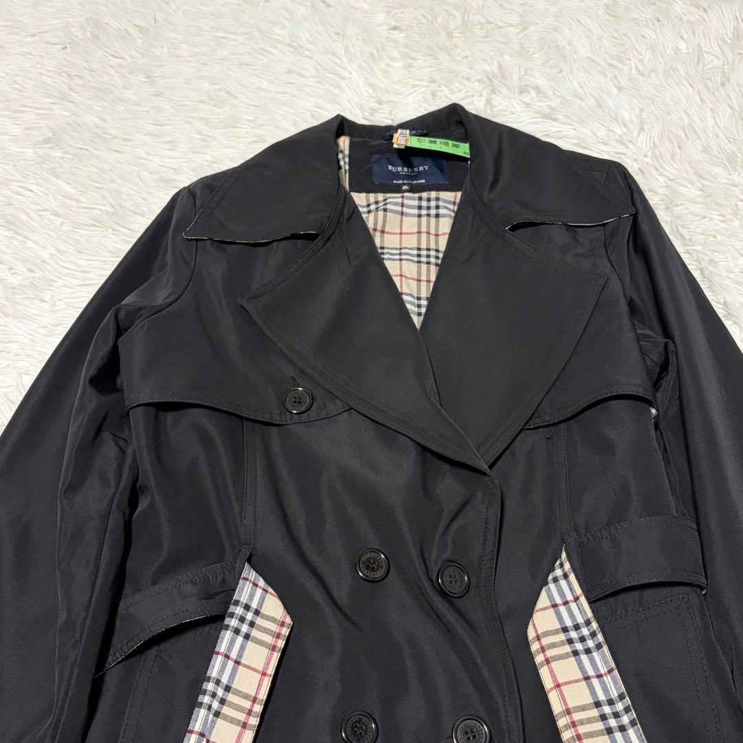【クリーニング済み】バーバリー ノバチェック　トレンチコート ブラック　XL