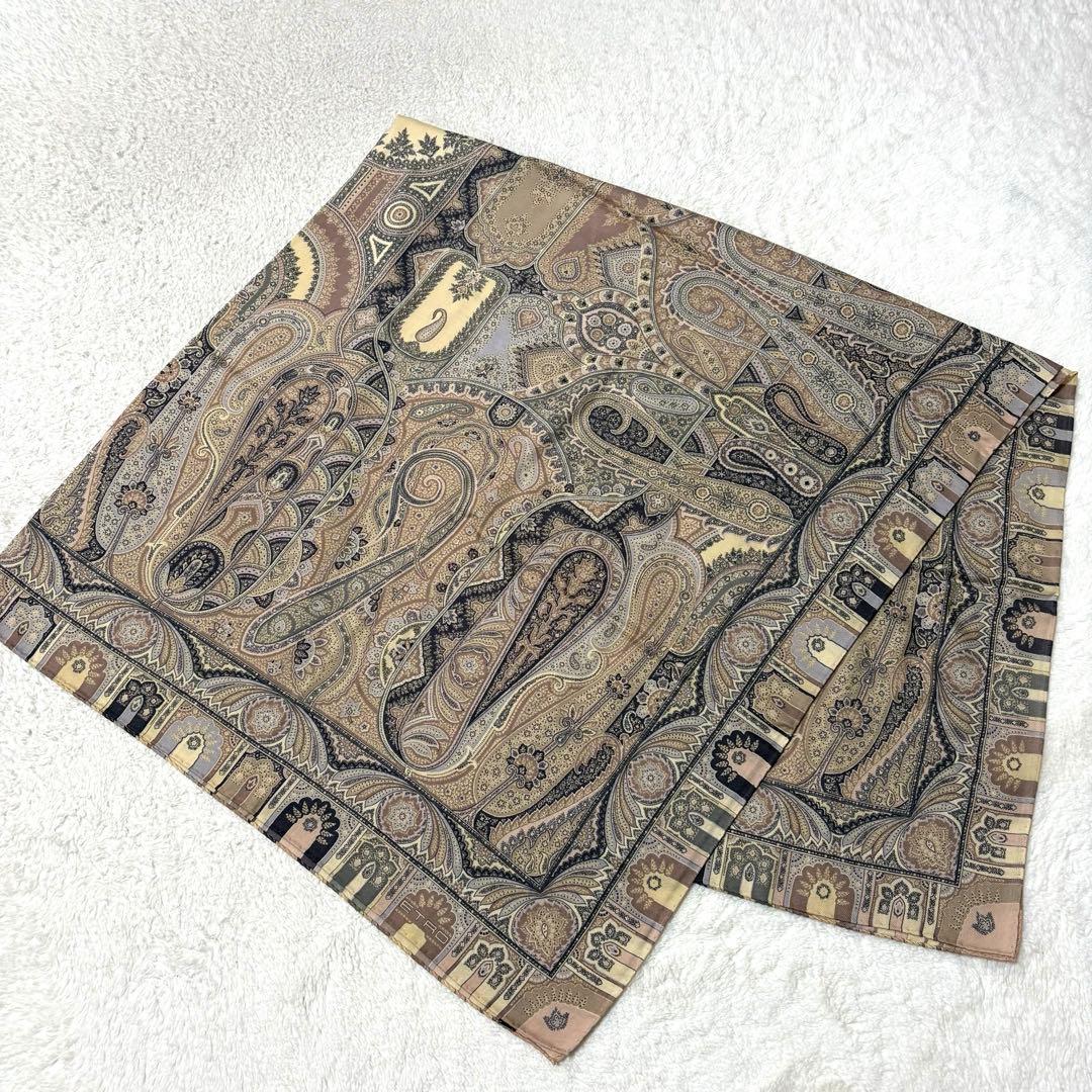 エトロ ETRO 大判 ストール ペイズリー 正方形 ウール シルク ベージュ