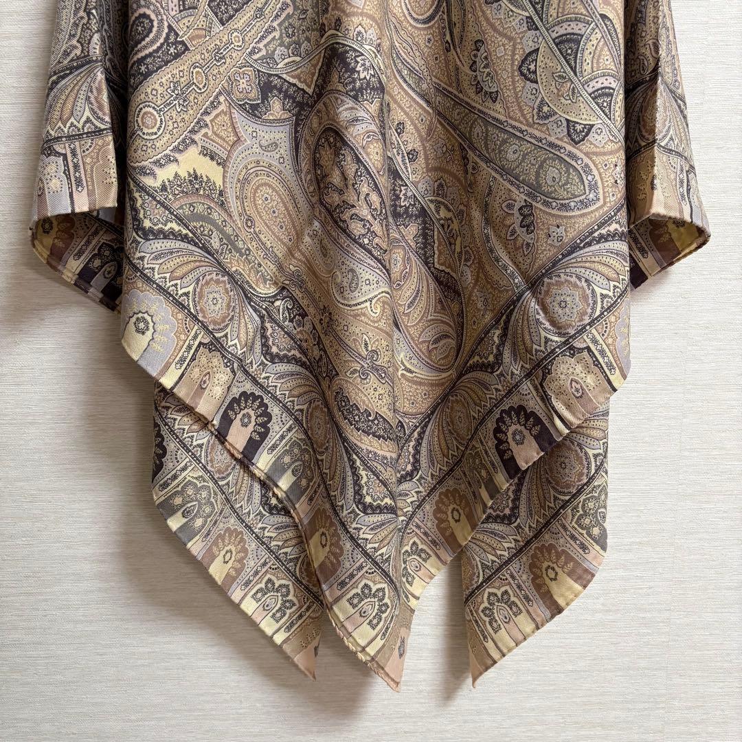 エトロ ETRO 大判 ストール ペイズリー 正方形 ウール シルク ベージュ