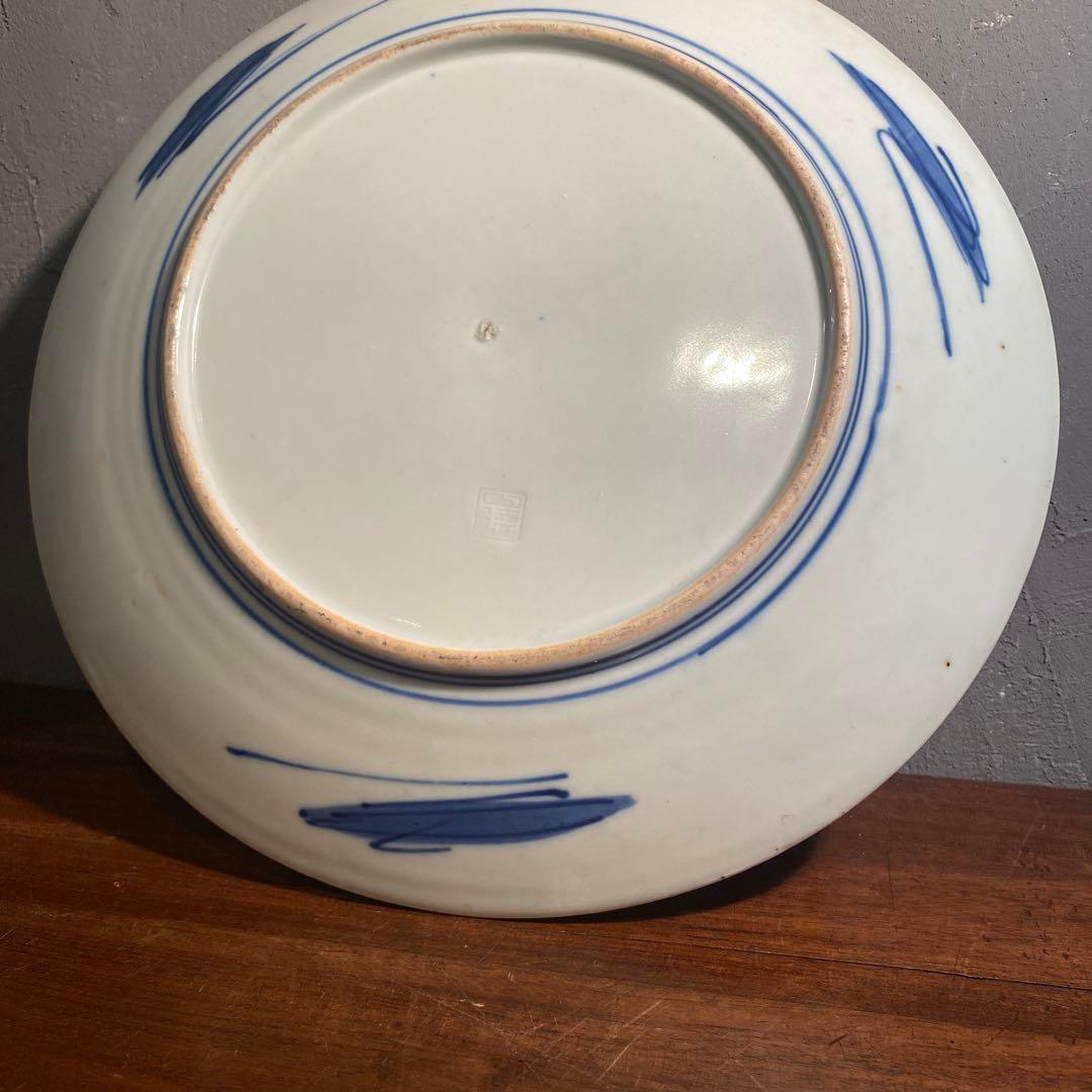 骨董品 31cm色絵大皿 古伊万里 有田焼 明治 大正 山徳 染付 手描き
