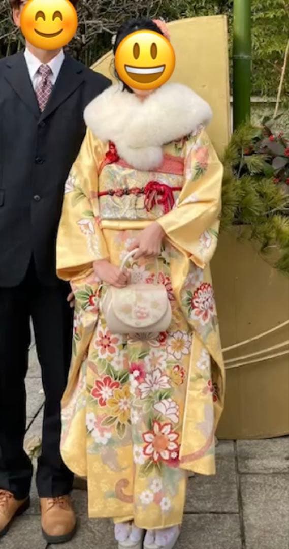少しずつ値下中！たまこ色唐花文様本加工友禅振袖半襟付き正絹長襦袢2点セット