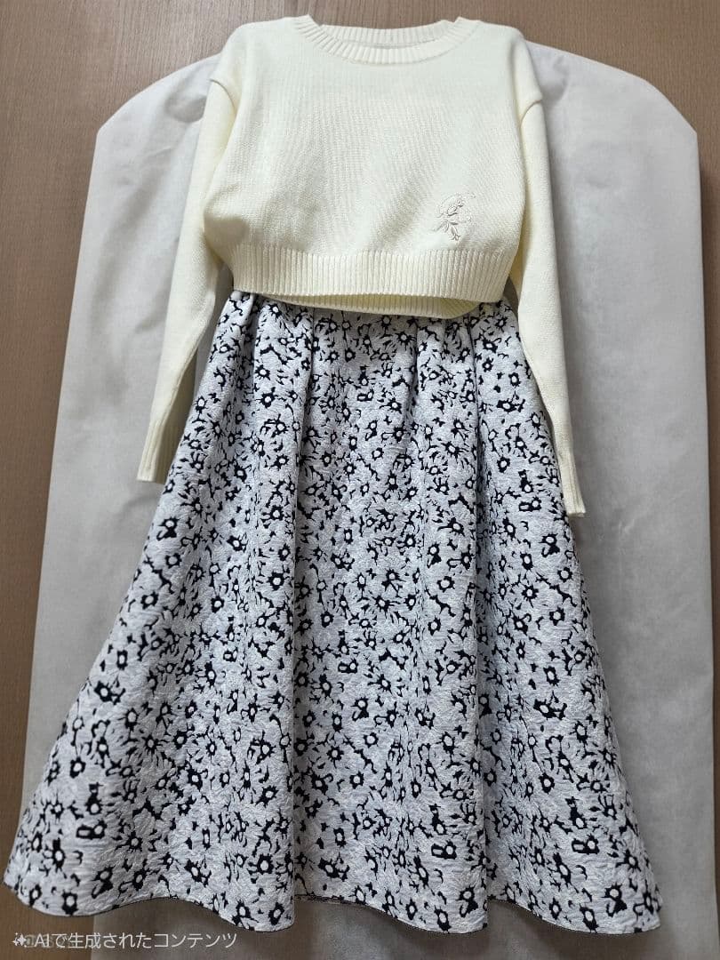 Rene ルネ 新品 花柄ニット フレアスカート 半額以下 ネイビー 36号