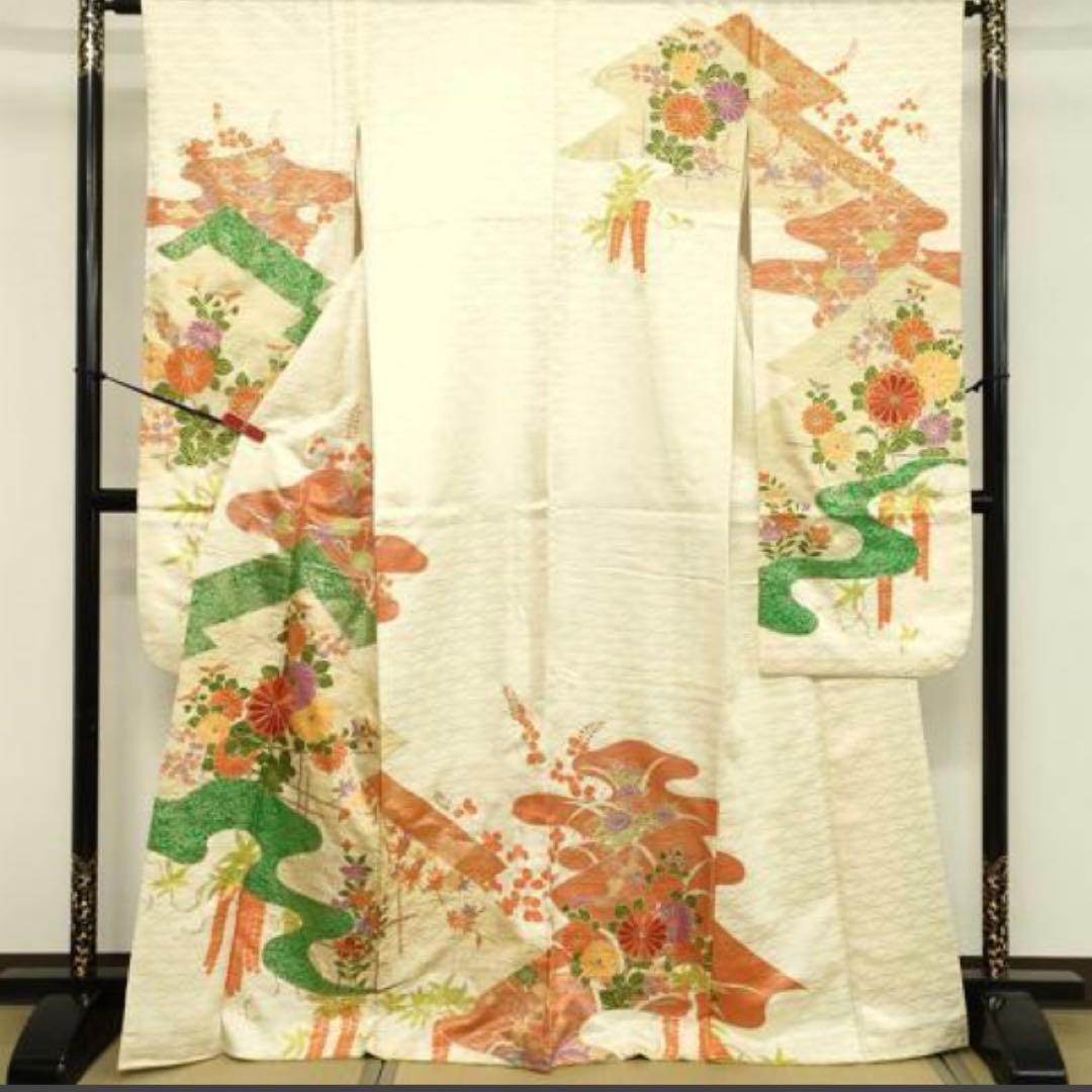 振袖 フルセット6点サイズM〜Ｌ駒刺繍　草花文　暈し染め　金銀彩　正絹