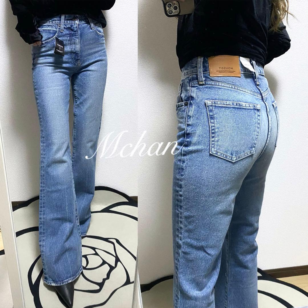 新品 タグ付き MOUSSY MVS ハイウエスト フレアデニム 25 ブルー