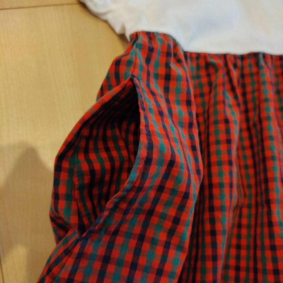 【美品】familiar　赤チェック　ワンピース　サイズ90