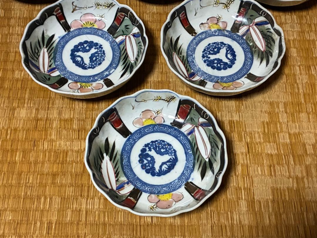 古伊万里 伊万里 染付 色絵 膾皿 中皿 六枚