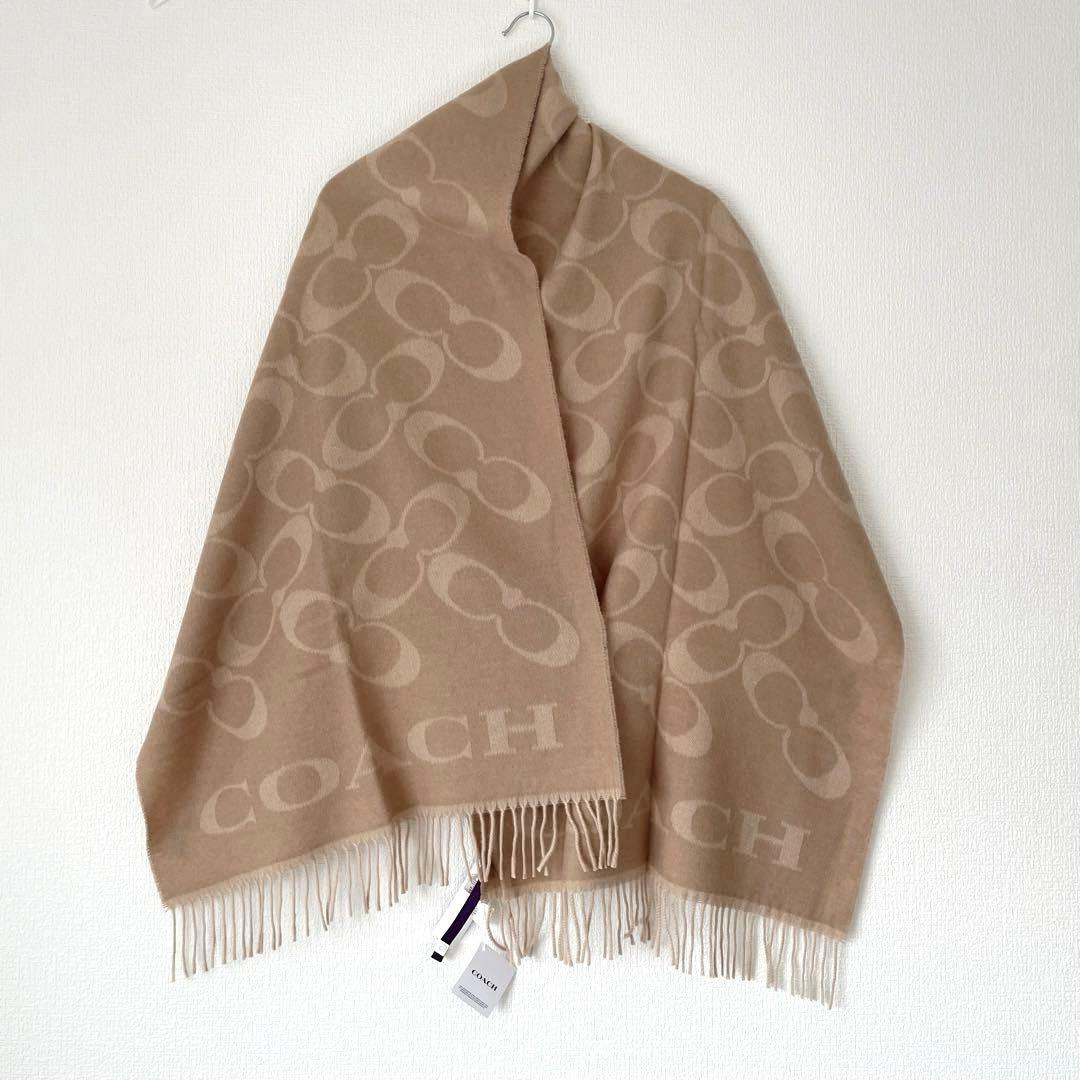 【新品】COACH コーチ　マフラー　大判　シグネチャー　ウール　カシミヤ