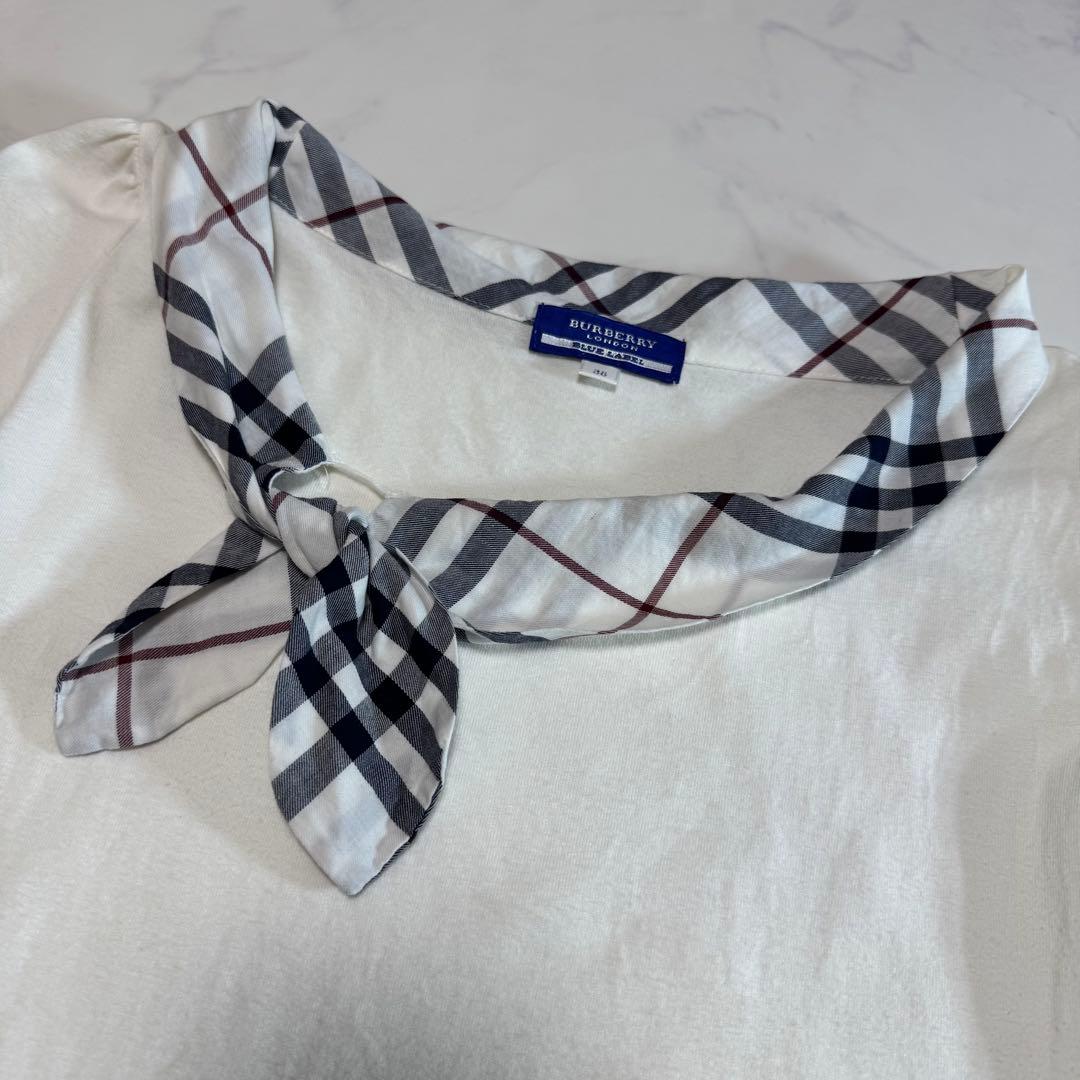 BURBERRY BLUE LABEL ノバチェック 襟リボン 半袖カットソー