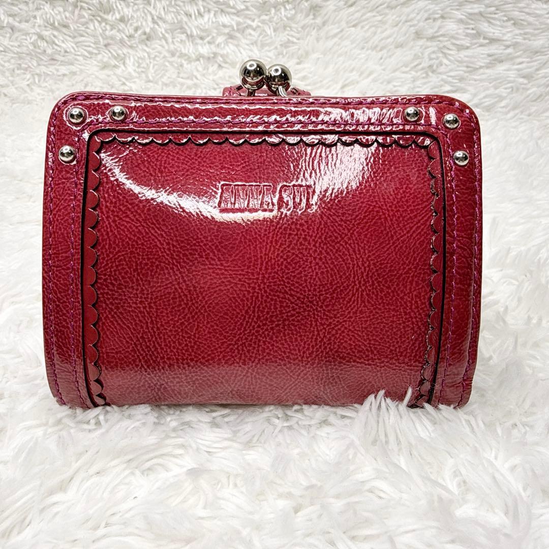 ANNA SUI がま口 二つ折り財布 蝶 チャーム スタッズ エナメル