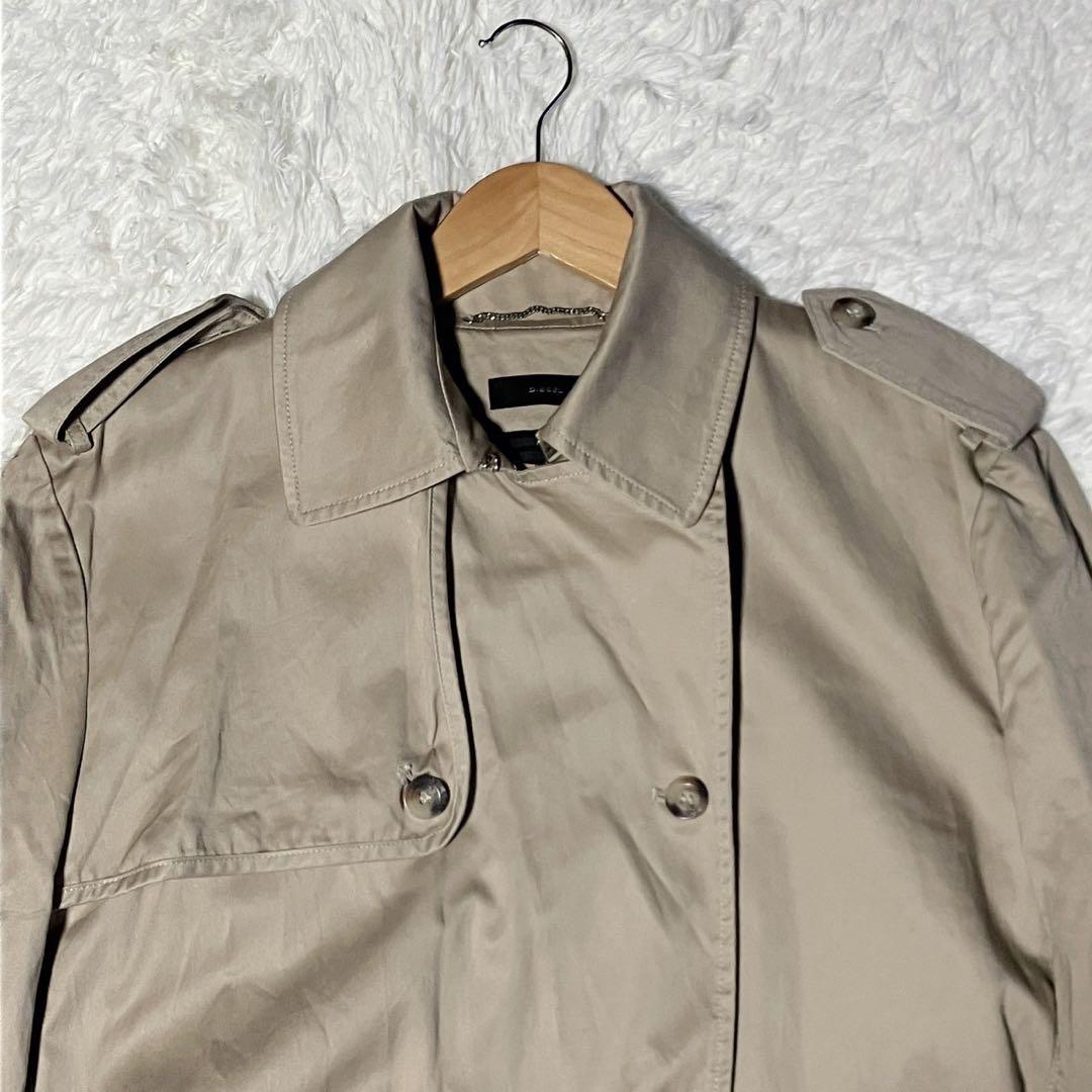 DIESEL ベージュ トレンチコート ダブルブレスト メタルプレートロゴ XL