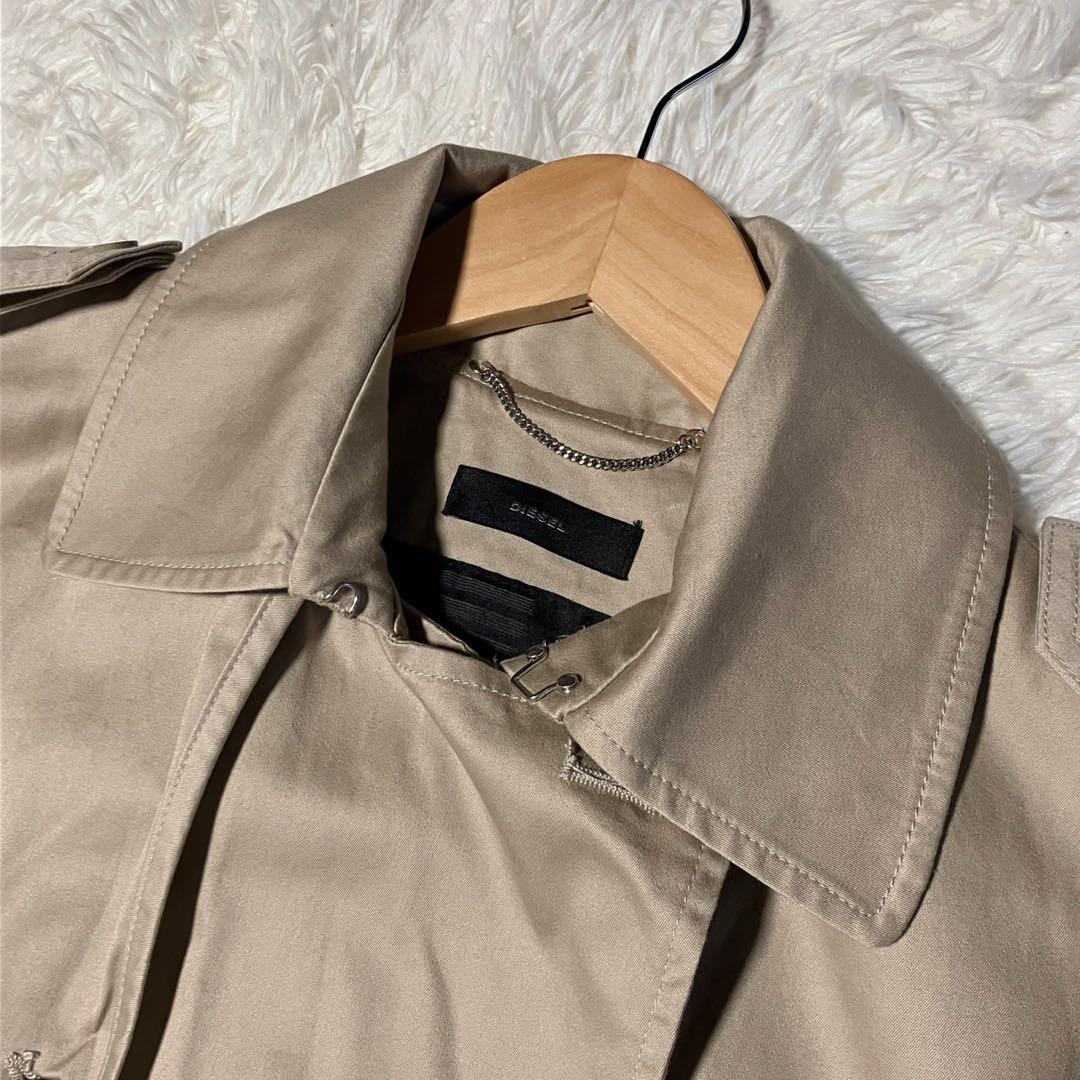 DIESEL ベージュ トレンチコート ダブルブレスト メタルプレートロゴ XL