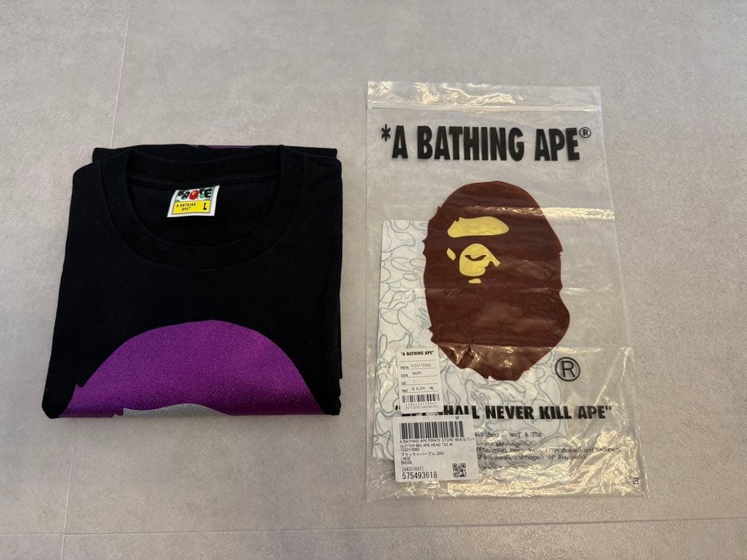 A BATHING APE ブラック　パープル　ラメ入り　L Tシャツ　エイプ