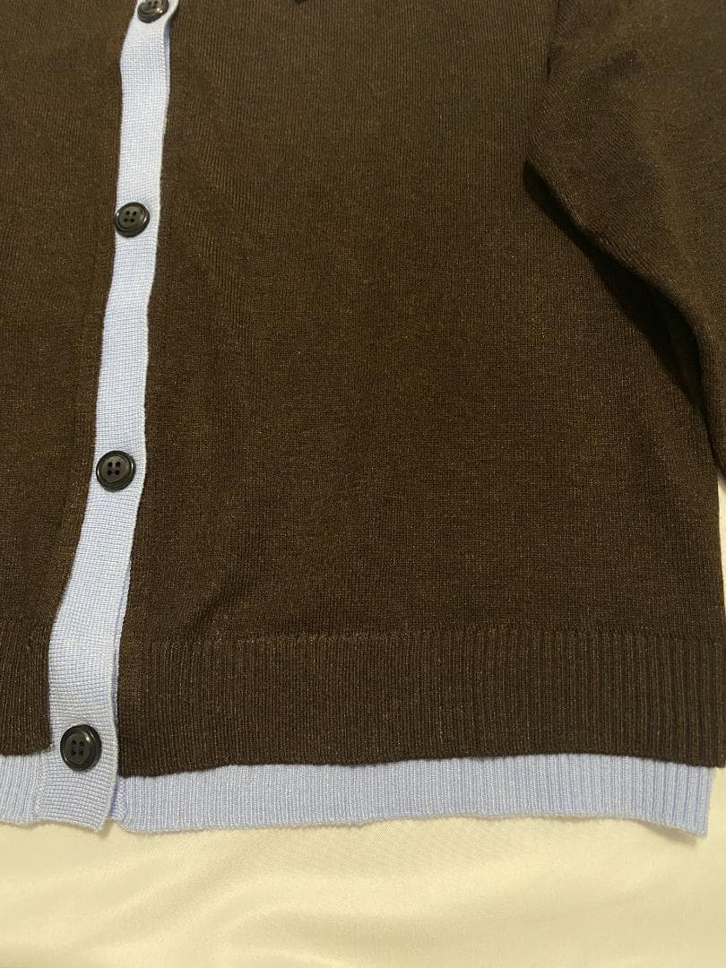 新品 ZARA コントラストニットカーディガン ブラウン L