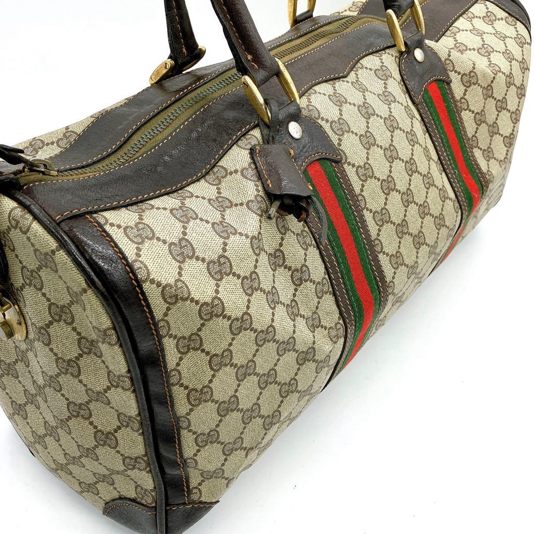 【GUCCI】ボストンバッグ　シェリーライン　GGスプリーム　ブラウン
