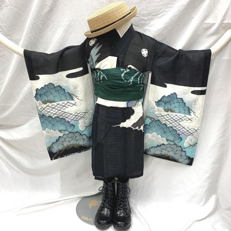 ■407ay25■お宮参り 男児 祝着 夏着物 掛着 熨斗目 長襦袢付■美品