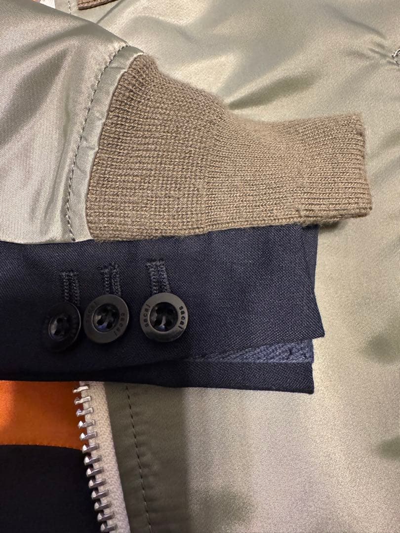 sacai MA-1 ドッキングボンバージャケット カーキ×ネイビー