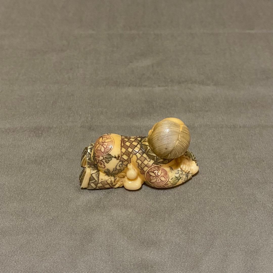 古美術 在銘 山口 カバ牙 根付 河馬 骨董 Netsuke 人物 彫刻⑤
