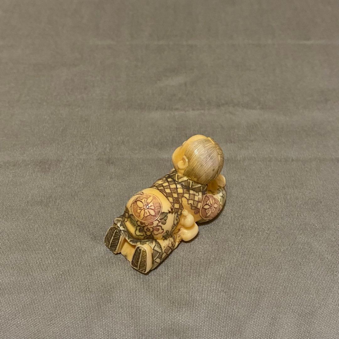 古美術 在銘 山口 カバ牙 根付 河馬 骨董 Netsuke 人物 彫刻⑤