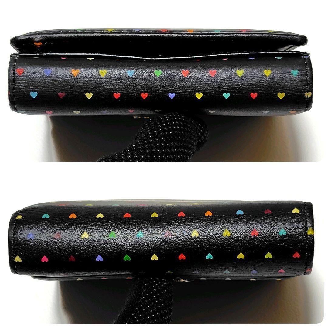 ポールスミス　折り財布　黒　ハートドット　金具ロゴ　マルチカラー