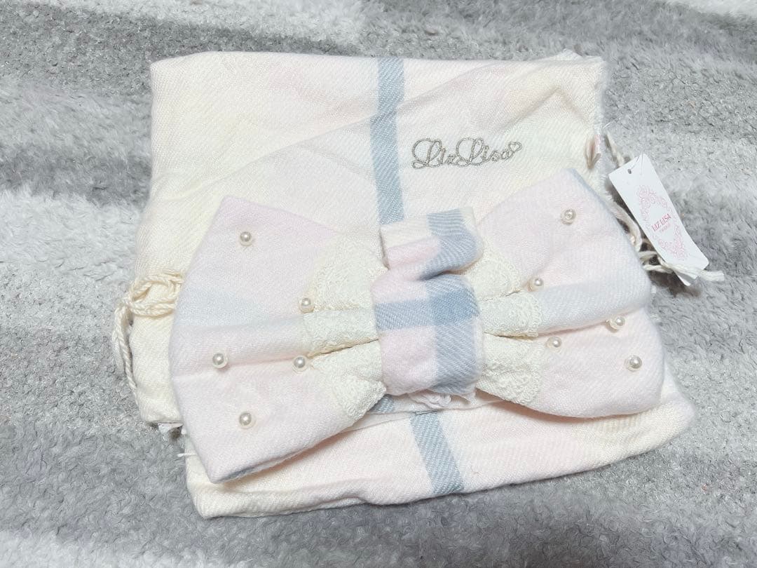 【新品】LIZLISA パステル リボン付き チェックマフラー