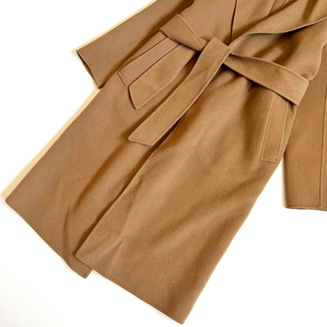 3084y美品 ICB カシミヤ混ロングリバーコート キャメル ベルト付き