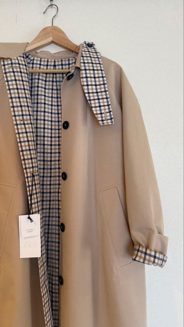 【新品未使用・完売】ZARA リバーシブルチェック柄トレンチコート　Mサイズ