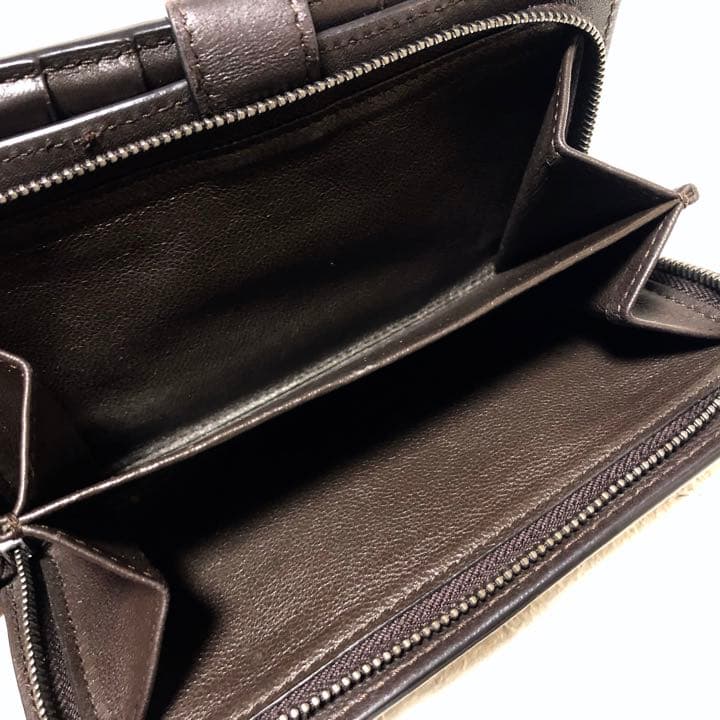ボッテガヴェネタ　超美品　イントレチャート　レザー　がま口折り財布　ブラウン